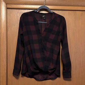 Ann Taylor Burgundy and Black Checkered Top